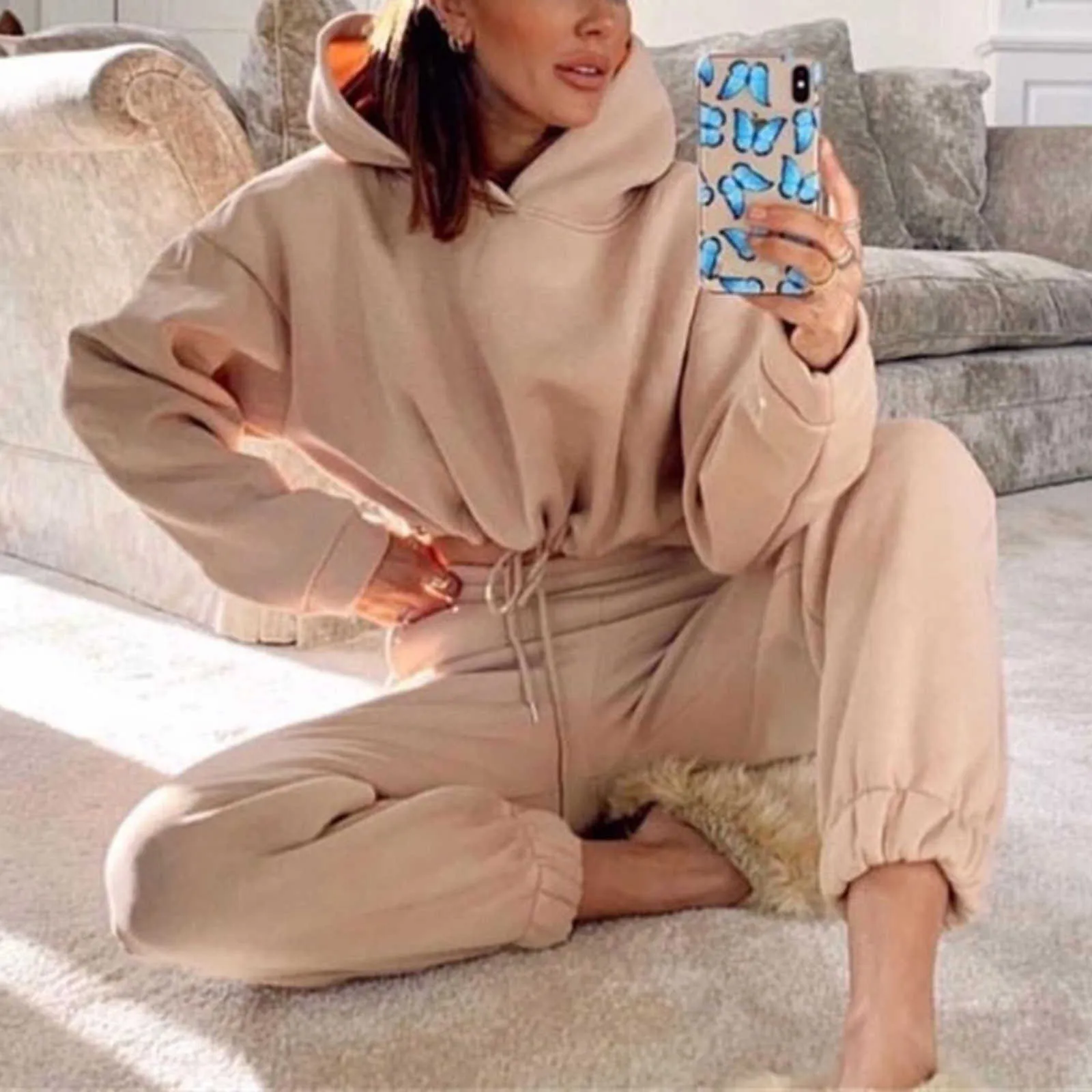 Two Piece Women Set Sport Casual Outfit Fall Clothes For Women Sweatshirt Crop Top Sweatpants Set Women Sweat Suit Set Tracksuit 210709 From 20 57 DHgate