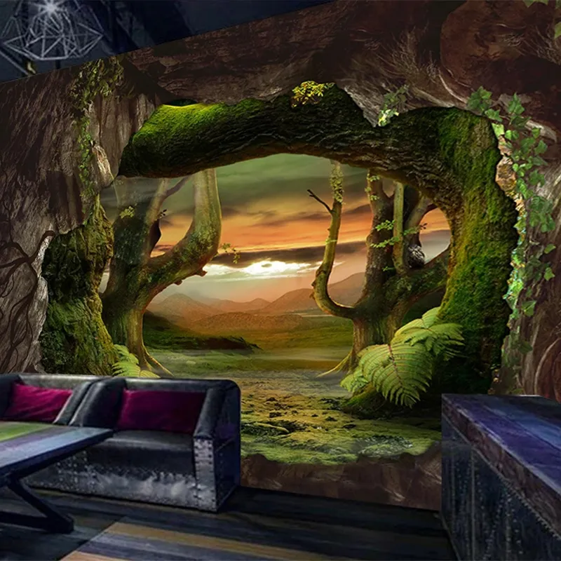 Personnalisé Toute Taille Papier Peint Mural Moderne Créatif 3D Stéréo Cave Pierre Mur Vierge Forêt Fresque Salon Restaurant Fonds D'écran