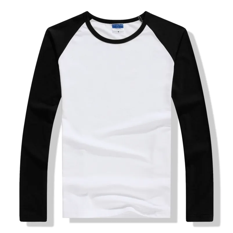 Jesień Zima Z Długim Rękawem T Shirt Mężczyźni Kontrast Kolor Okrągły Kołnierz Bawełniany Mens Casual Slim Fit Raglan Koszulki Koszulki Topy 210706