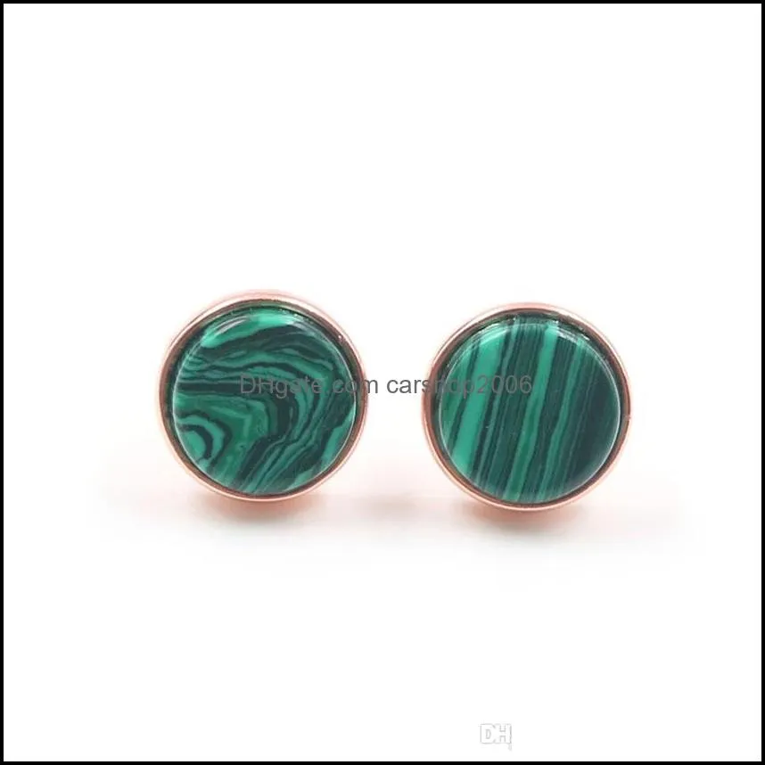Round gemstone stud earrings female fashion product green gold agate red pine tiger eye earrings set