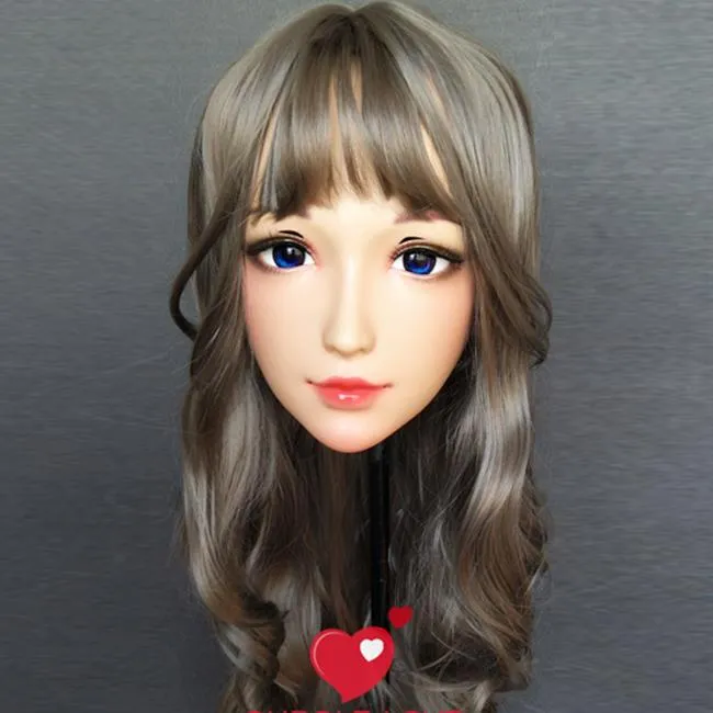 Party Masks (Ching-02) Kvinna Sweet Girl Resin Half Head Kigurumi BJD Mask Cosplay Japansk Anime Roll Lolita Crossdress docka