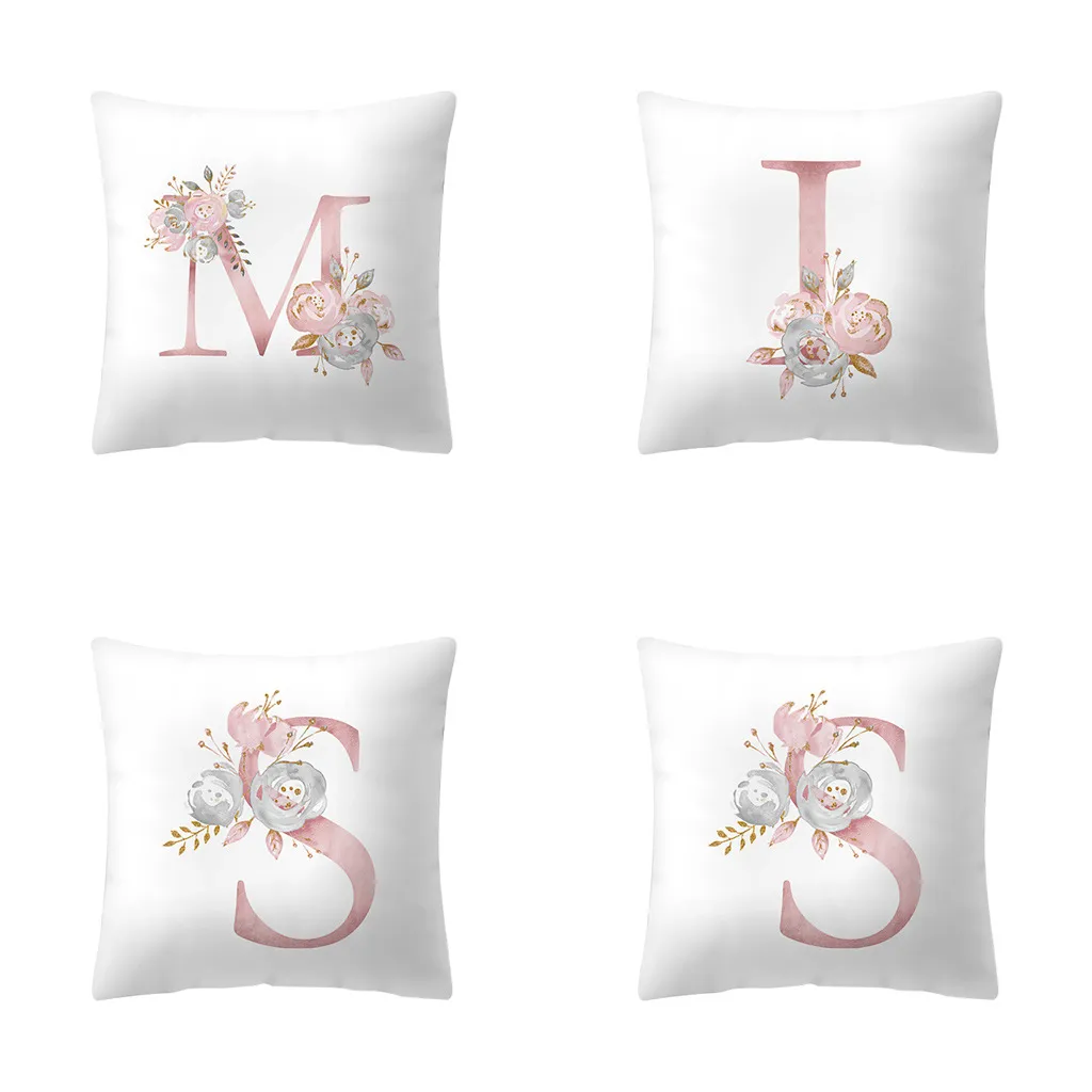 Pink Letter Decorative Cushion Cover Wedding Party Decoration Pillow Cover Peach Skin Sofa Pillowcase w-01286