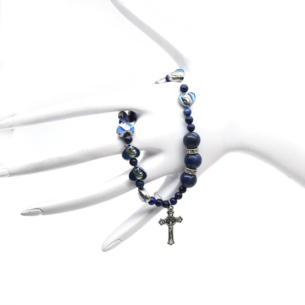 LAPIS PERLES Bracciale Amour Coeur Perles Croix Bracciale Bijoux Religieux AccessOires