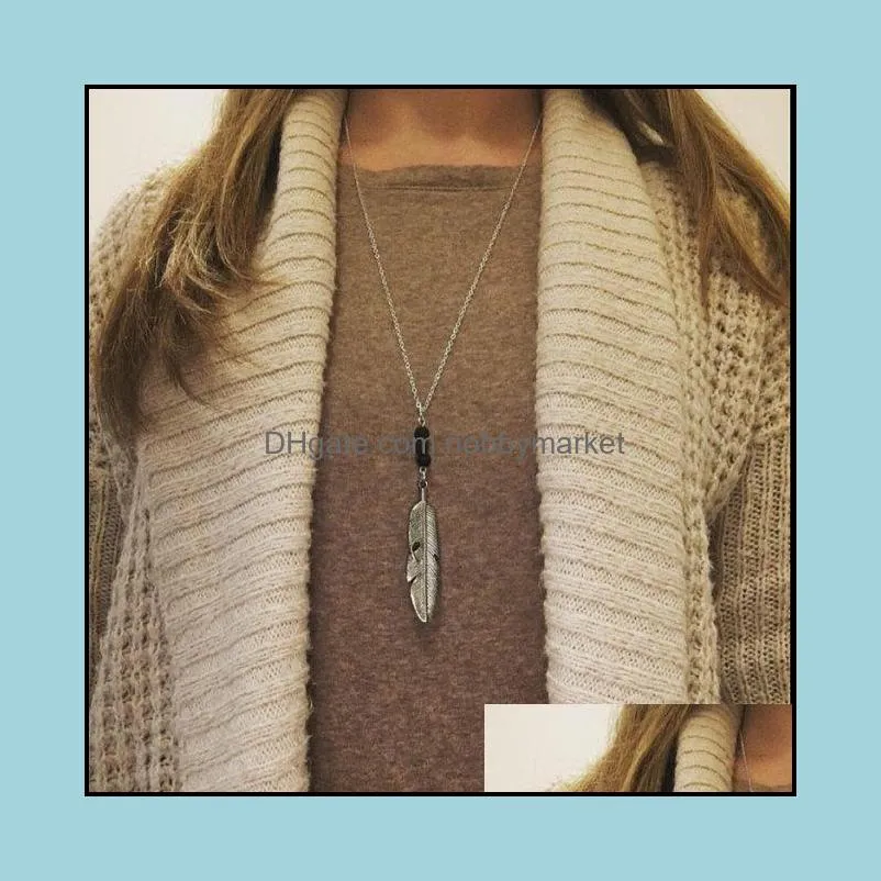 New  Oil Diffuser Stone Necklaces For Women Aromatherapy Lava Rock Arrow Feather Tassel Pendant Long chains Fashion Jewelry