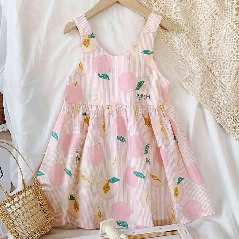 Yaz Sling Kız Elbise Çocuk Sundress Meyve Baskılı Toddler Elbise Kore Stil Çocuk Giyim Için 2-6Y 210515