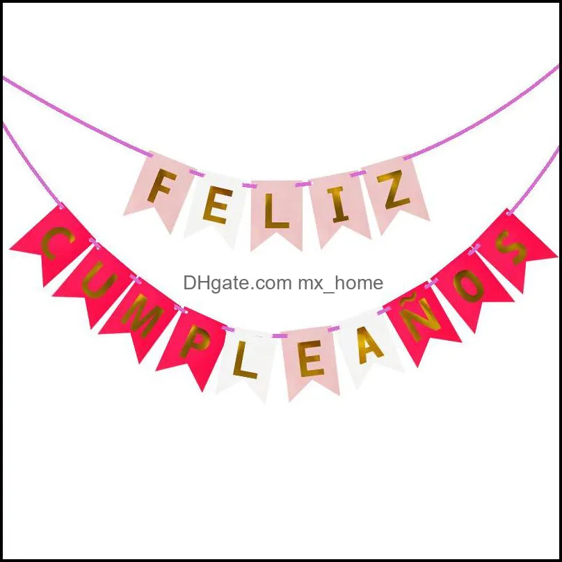 Banner flags Party supplies Happy Birthday Banner Decorations Kids Birthday Decorative Button Spanish Letter Alfabet Feliz Cumpleano`s Bunting Flags