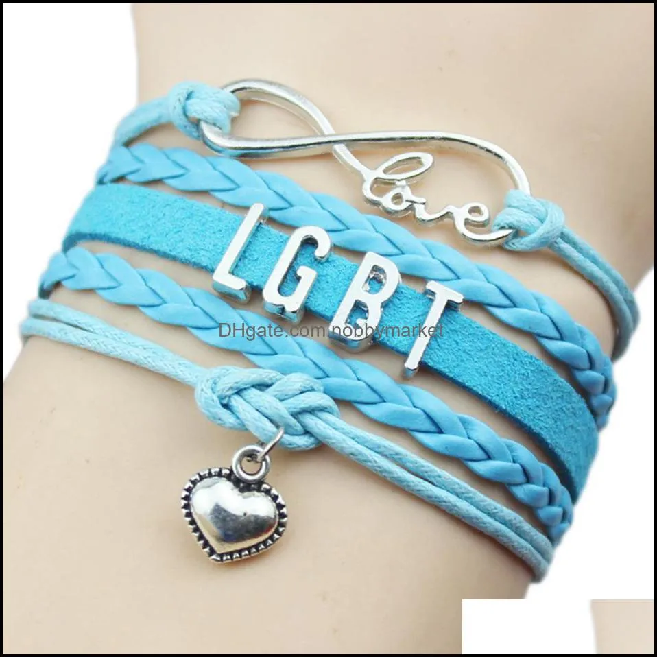 New LGBT Gay Pride Charm Bracelets For Women Men Rainbow Sign multi-layer Leather Wrap Bangle Fashion Friendship DIY Jewelry Gift