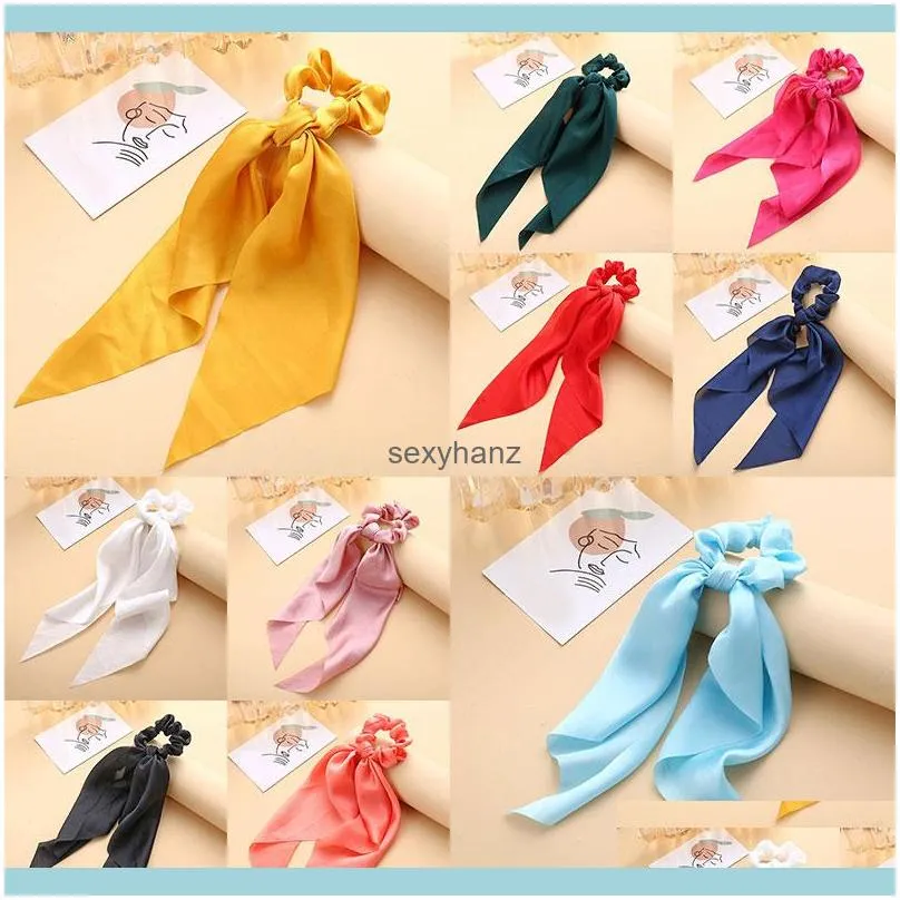 Long Ribbon Women Ponytail Scrunchies Scarf Elastic Hair Bands Knotted Streamer Hair Ties Silky Satin Headwear Hair Accessories