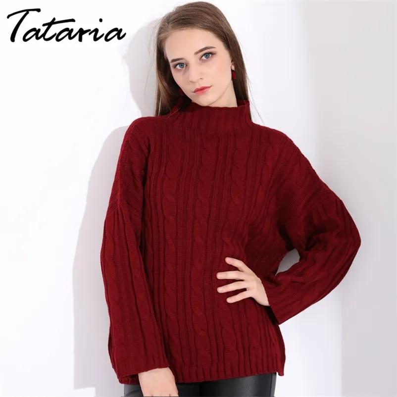 1 Red Women Oversized Turtleneck Sweater For Loose s Pullovers Winter Woman Knitting Pullover 210514