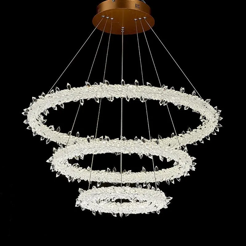 Postmodern Simple Transparent Cristal Anneau Monocouche Chambre Salon LED Gradation Ligh Salle À Manger Lustre Lampe Suspendue Lampes