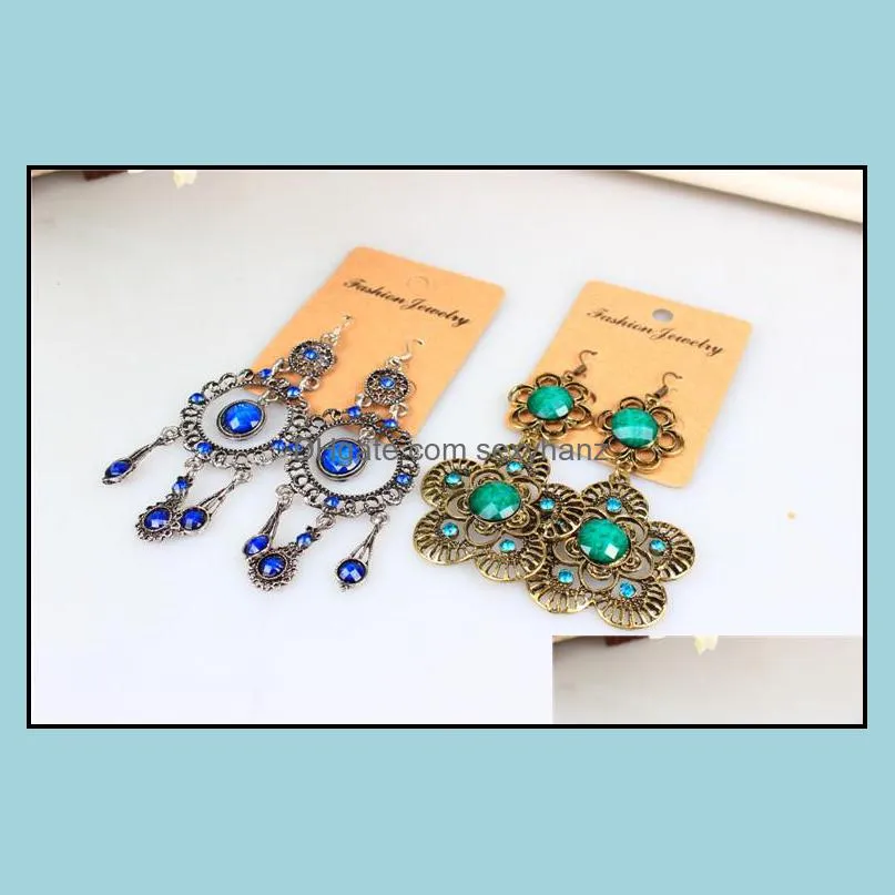 Mix vintage Boho Ethnic earrings galzed diamond resin long tassel statement dangle bronze silver Ear hook For women Fashion jewelry in