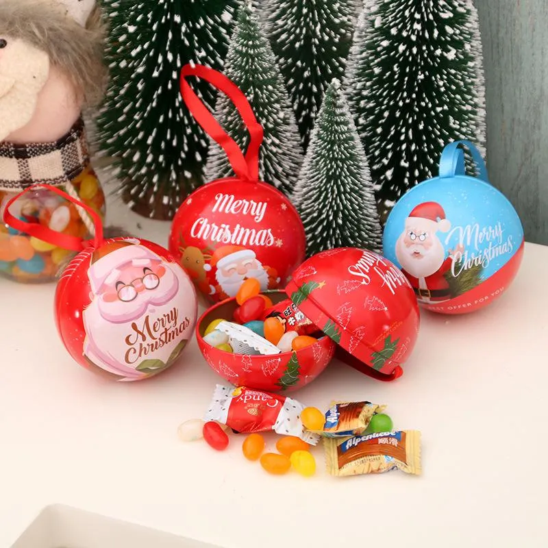 Xmas Tree Round Iron Ball Decorations Christmas Cartoon Mini Candy Box Hanging Santa Claus Birthday Gift Ornament Party Supplies BH4862 WLY