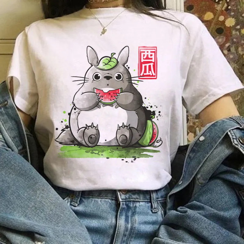 Dames t-shirt tops totoro studio ghibli bedrukt t-shirt met korte mouw harajuku kawaii oversized t-shirt vrouwelijke casual tops kleding