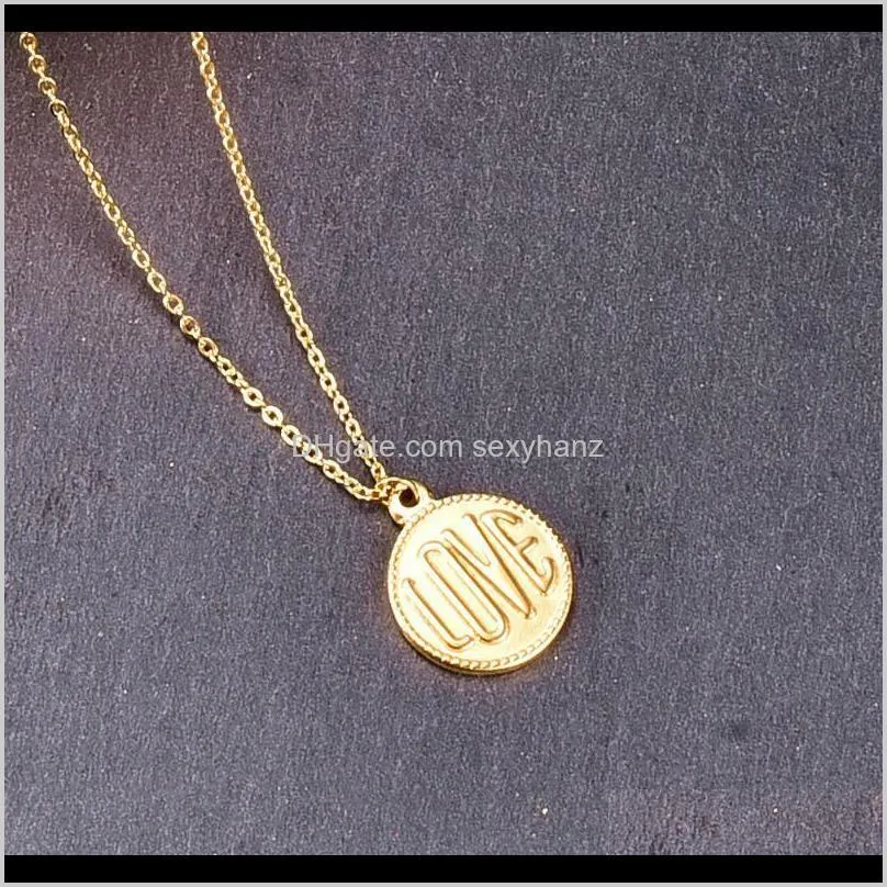 simple letter love necklace round pendant gold color fashion titanium steel woman jewelry gift never fade necklaces