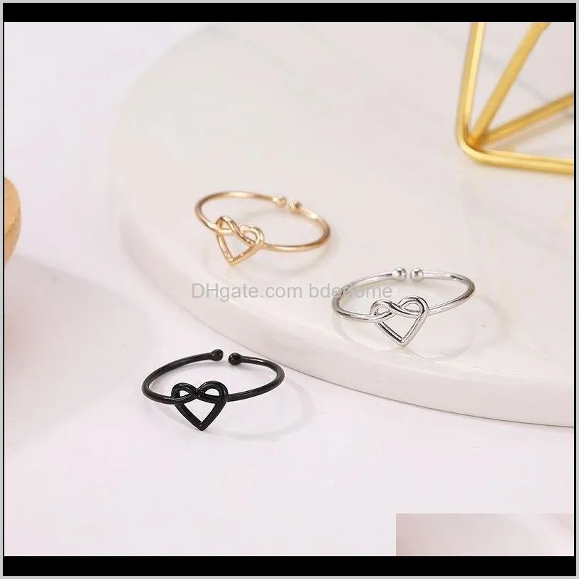 Wedding Heart Rose Gold Color Rings Engagement Black Color Stainless Steel Open Ring Fashion Bijoux For Women Jewelry