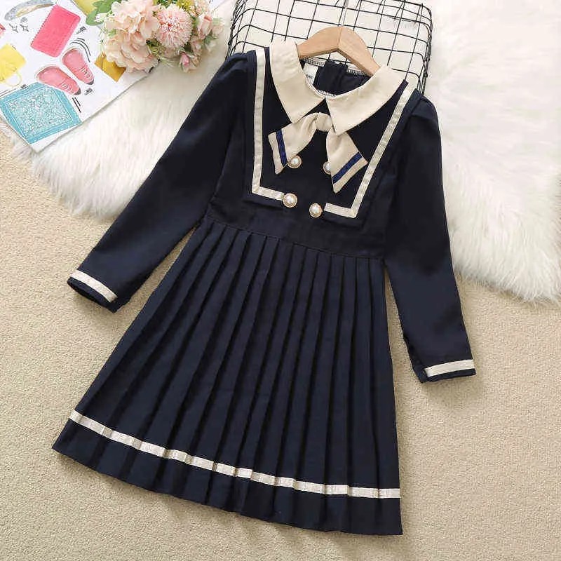 Baby Girls Dresses for Kids 2021 Spring Baby Preppy Style Vestidos Children Long Sleeve Costumes for 6 8 10 12 14 Years 2021 G1215