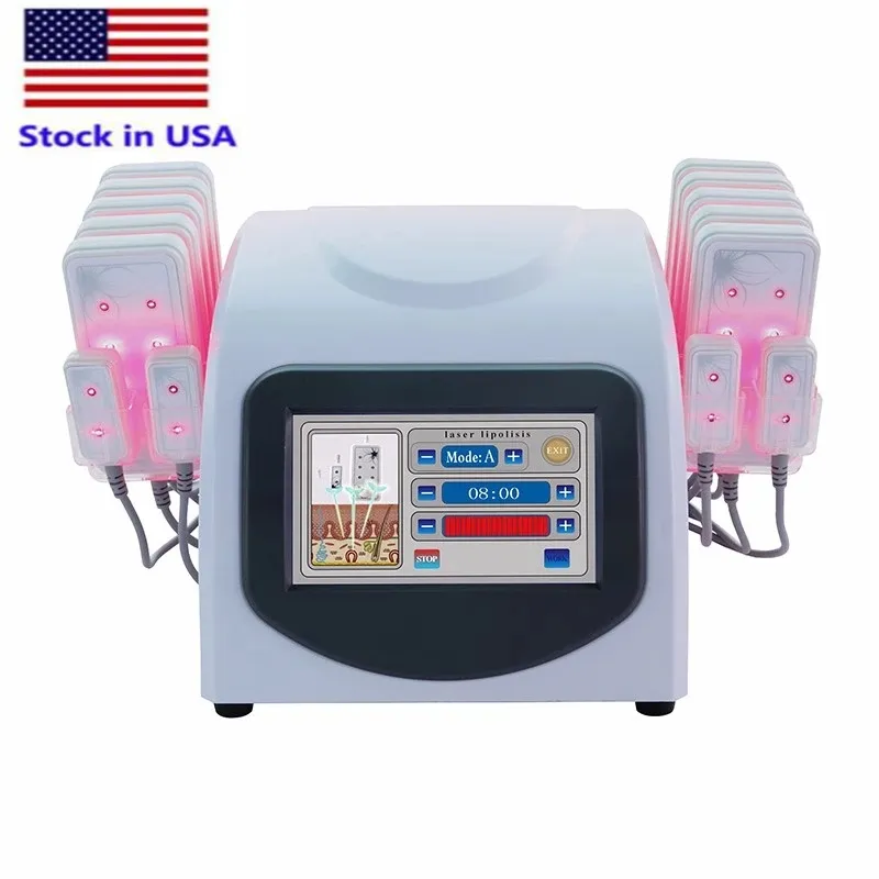 Stock in US 5mw Lipo Laser Lipolysis Slimming Machine LLLT 10 largepads 4 smallpad 104 Diode 635nm 650nm Cellulite Beauty Equipment SPA