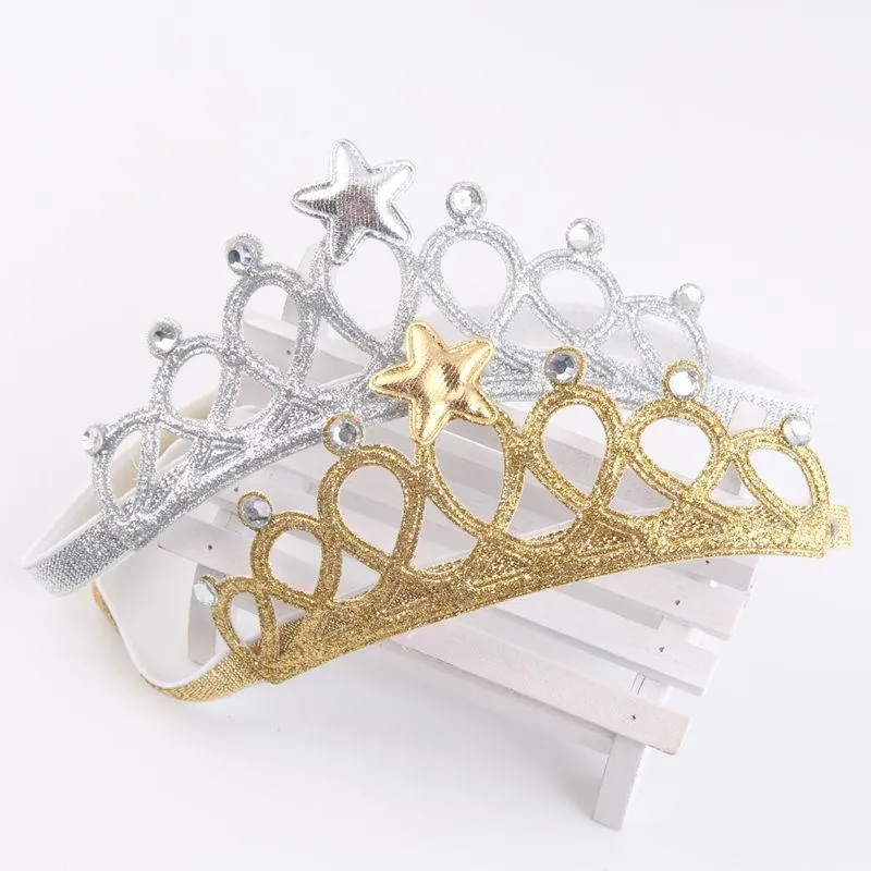 Crown Headband: Girls Princess Tiaras Crown Gold Silver Elastic