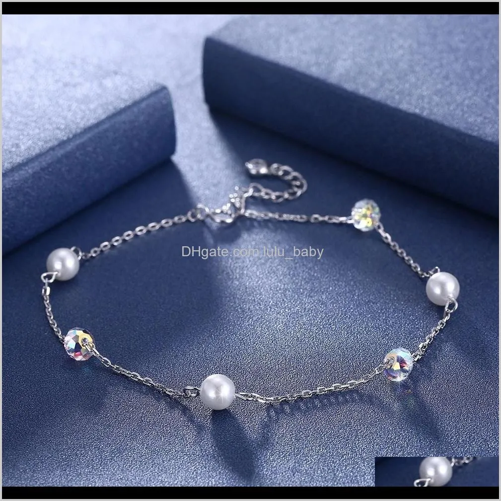 anklets silver 925 jewelry sparkling crystal with pearl beads anklets office/ career style 925 sterling silver anklet bracelets f1219