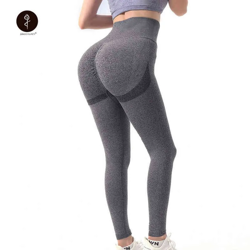 Şeftali Kalça Yoga Tayt Kadın Şerit Sofe Yüksek Bel Nefes Spor Pantolon Spor Egzersiz Push Up Sorunsuz Sıkı Roupas Femininas H1221