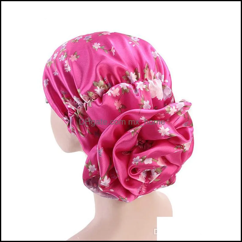 New Women Floral Silk Turban Hat India Cap Muslim Hats Hairnet Chemo Cap Flower Bonnet Beanie for Girl