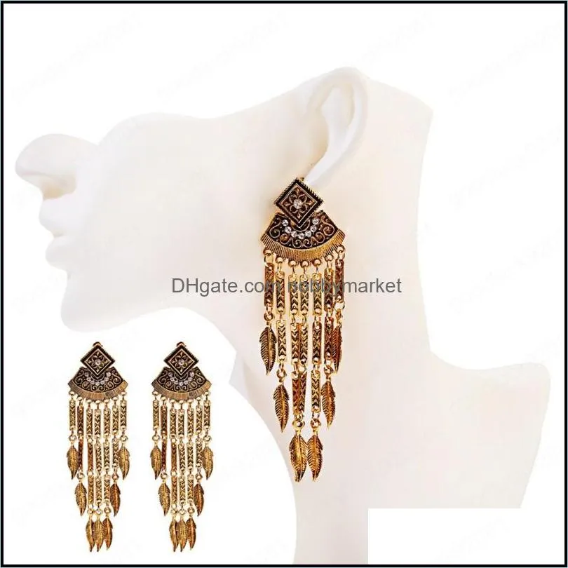 Silver Color Long Leaf Jhumka Earrings For Women Geometric Indian Jewelry Gold Tassel Dangling Earrings Turkey Jewelry