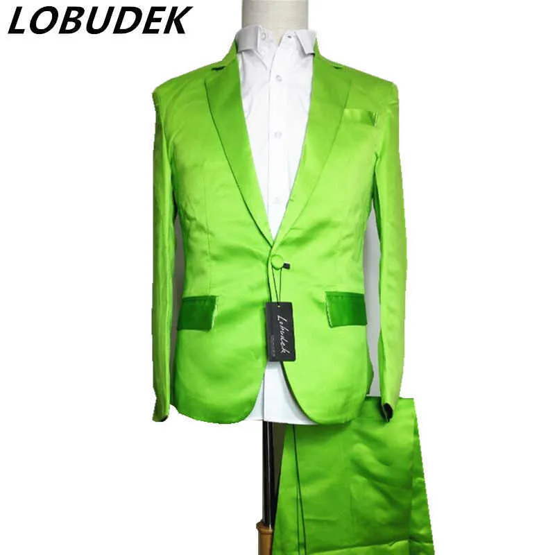 costume bleu vert rouge (veste + pantalon) blazer néon ensemble costume multicolore ensemble costume dj pour chanteur danseur spectacle bar scène X0909