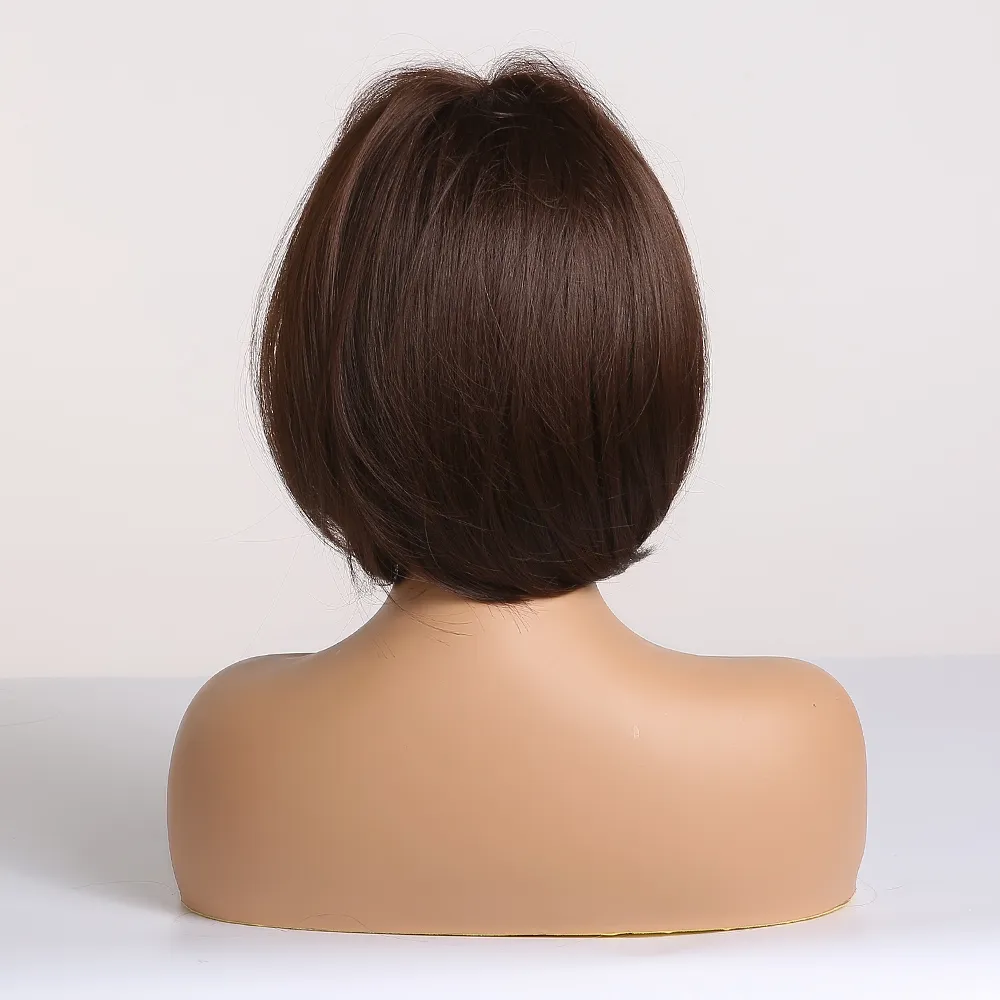 Krótkie ciemnobrązowe syntetyczne peruki dla kobiet odporne na ciepło peruki bob peruka o wysokiej temperaturze Cosplay Cosplay Natural Hairfactory Direct