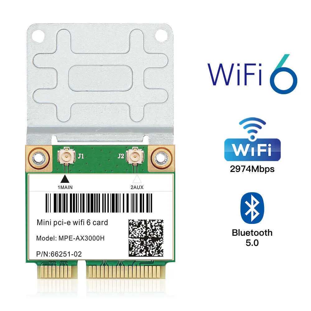 2974 Mbps Wifi 6 Sans fil Demi Mini PCI-E Réseau Wlan Wifi Carte Bluetooth 5.0 802.11ax/ac 2.4G/5Ghz Adaptateur MU-MIMO Antenne IPEX