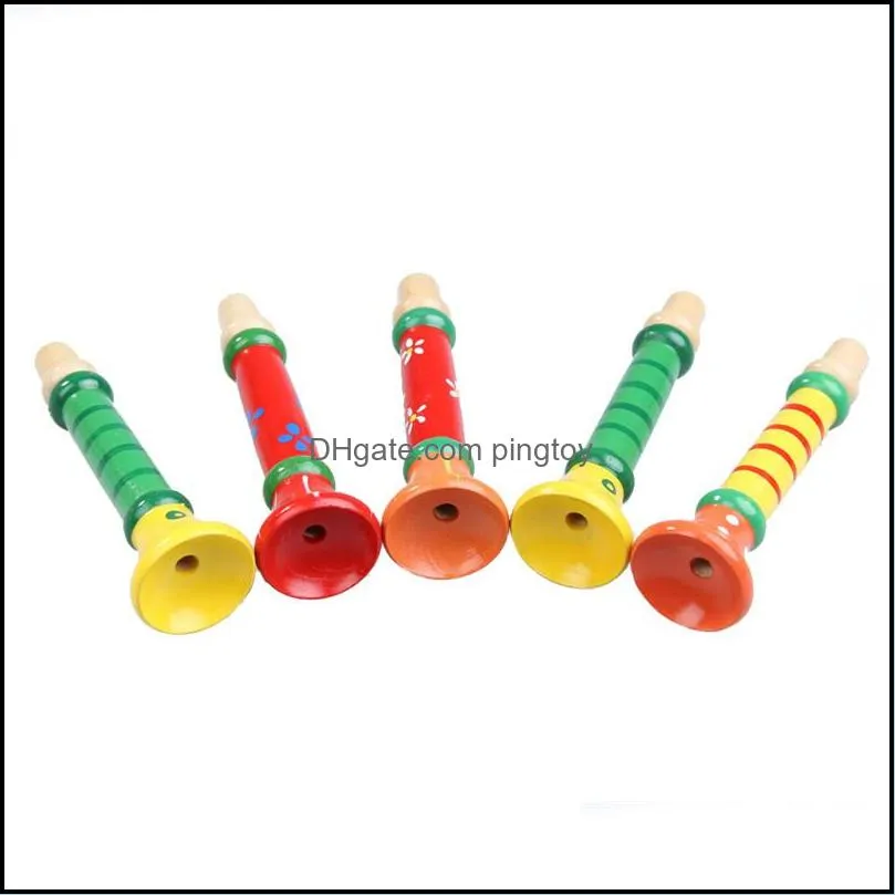 Colorful Wooden Trumpet Buglet Hooter Bugle Kids Musical Instrument Educational Toy for Children Random Color