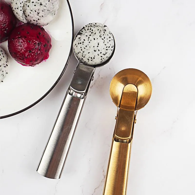 Stainless Steel Ice Cream Scoop Tool With Trigger Comfortable Anti-Freeze Handle Icecream Spoon Stacks Gelatos Frozen Yogurt Fruit Sundaes Melon Scoops HY0371