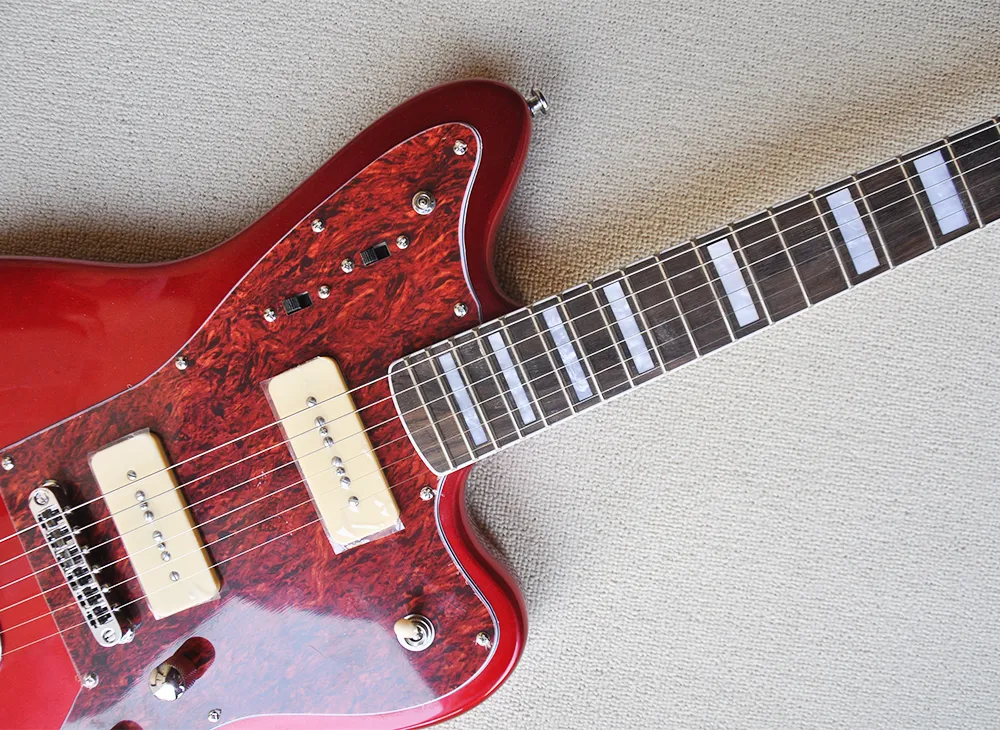 Metal Red Electric Guitar - P90 Pickups, Rosewood Fretboard