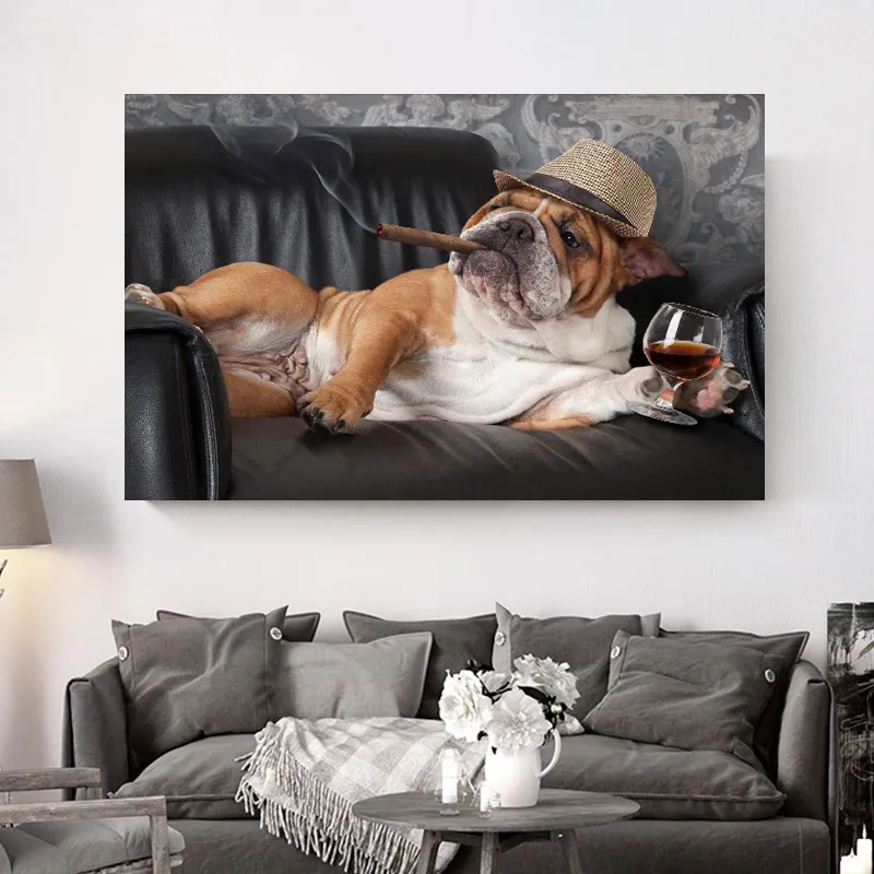 Moderno tamanho grande pintura de lona engraçado cão cartaz de parede arte animal imagem hd impressão para sala de estar quarto decoração