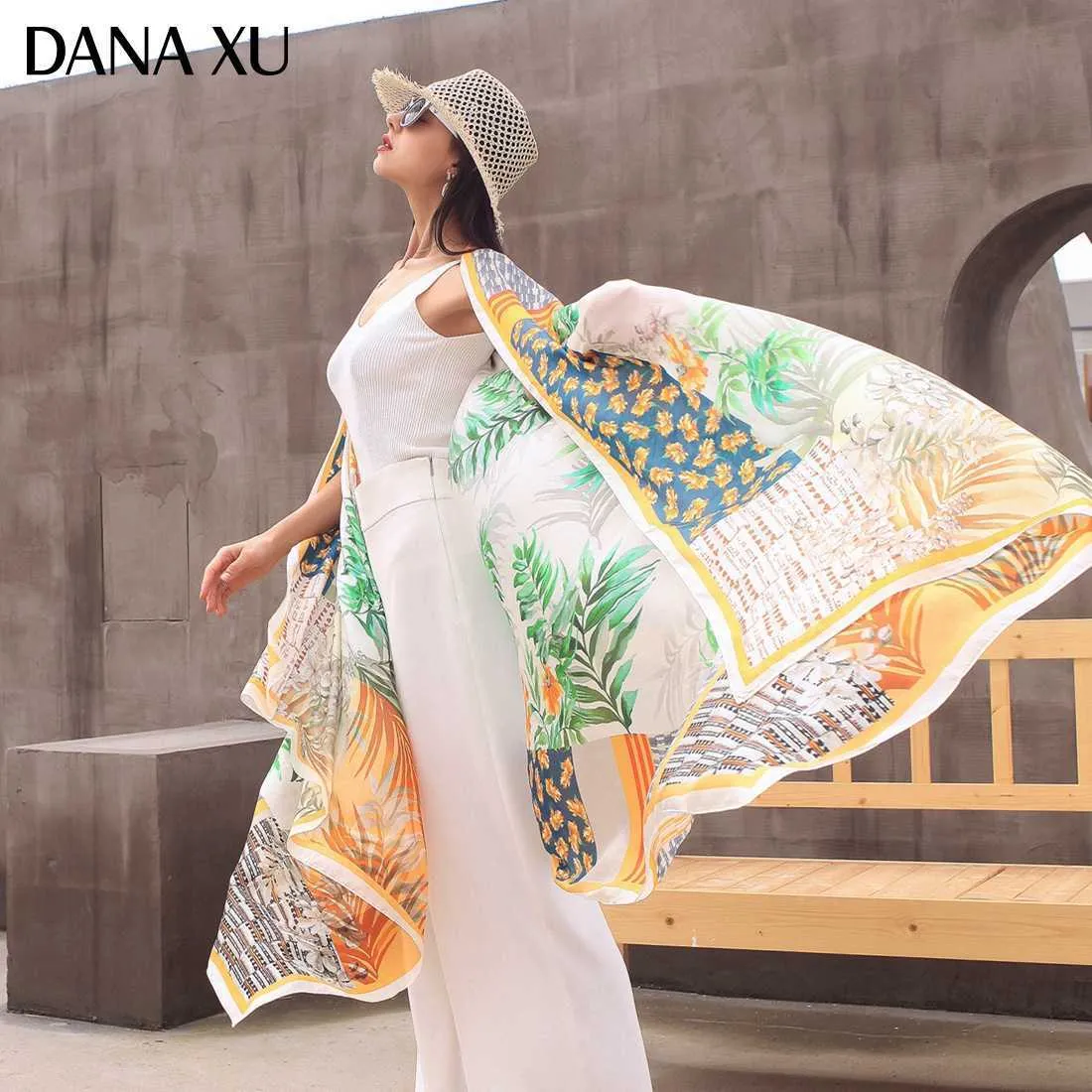 2021 New Femme Women Luxury Brand Flower Scarves Summer Beachwear Blanket Bandana Muslim Hijab Foulard Pashmina Beach Scarf Silk Q0828