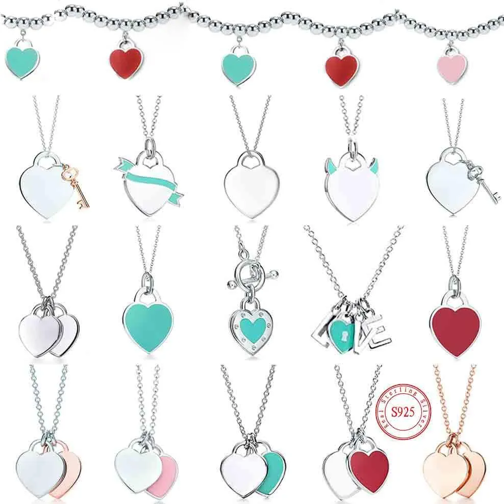 tiff necklace 925 silver pendant necklaces female jewelry exquisite craftsmanship with official logo classic blue heart wholesale Luxury designer Bracelet + box