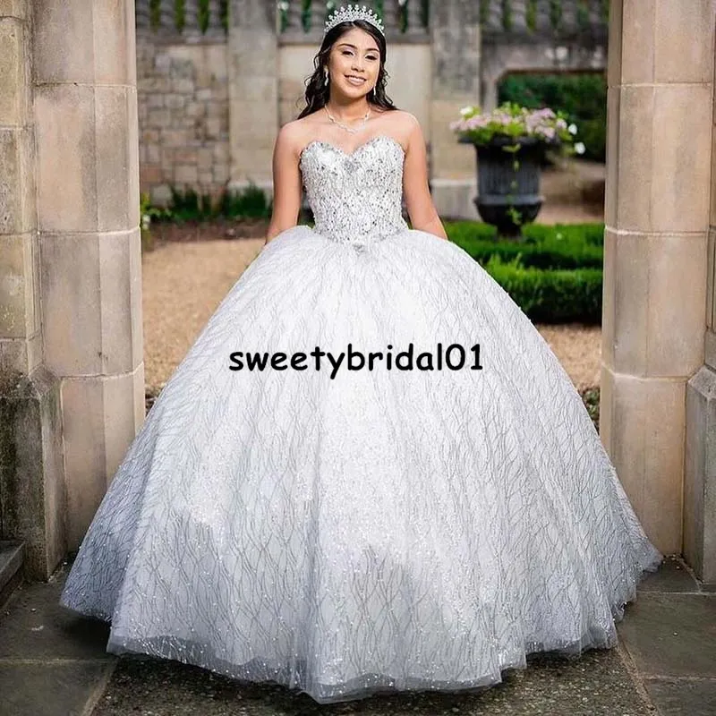 Light Sky Blue Quinceanera Jurk 2021 Sparkly Pailletten Kant Sweet 16 Jurken Vestidos de 15 Años Pageant Towns