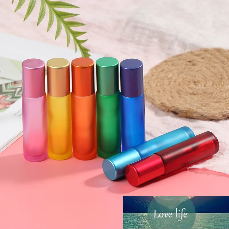 Bouteilles 10ml Portable Givré Coloré Rouleau De Verre Épais Huile Essentielle Parfum Voyage Rechargeable Rollerball Bouteille