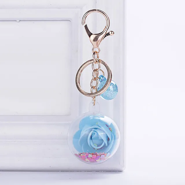 Fashion Ball Sequins Glitter Rose Keychain Pendant Transparent Plast Eternal Flower Nyckel Kedja Kvinnor Bil Handväska Nyckelring