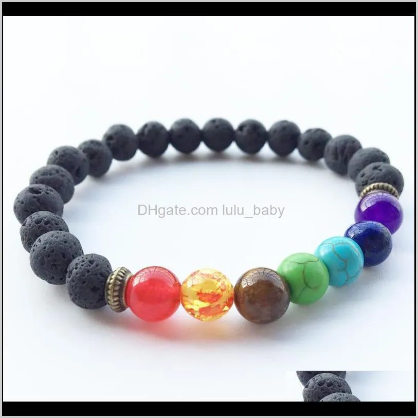 Beaded, Strands Bracelets Jewelry Drop Delivery 2021 Fashion 8Mm Natural Lava Rock Beads Volcano Tiger Eye Laips Amethyst With Seven Color St