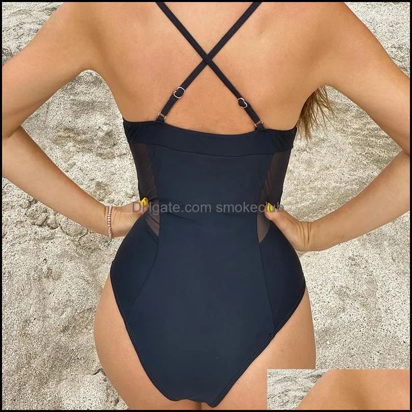 High Waist Swimsuit Sexy Conjoined Bikini Solid Color Overlapping Swimwear Camisole Elegant Indifference Queen Female 26yl Y2