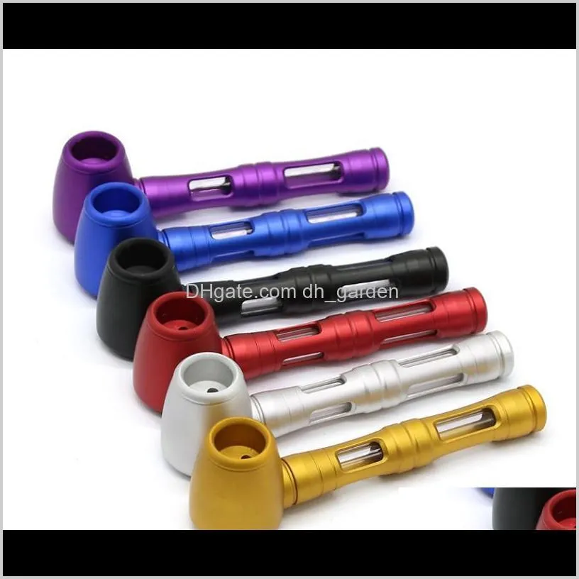 smoking pipe with glass inner tube 120mm length aluminum alloy 6 colors detachable metal pipes high quality for dry herb sn2148