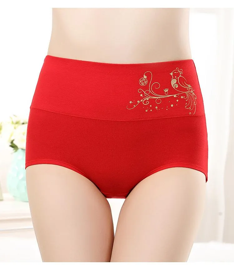 High Waist Good Luck Red Underpants Lady Cotton Pants Chinese