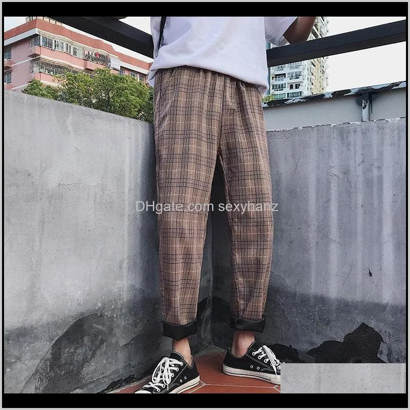 streetwear yellow plaid pants men joggers casual straight harem pants men korean hip hop track pants plus size