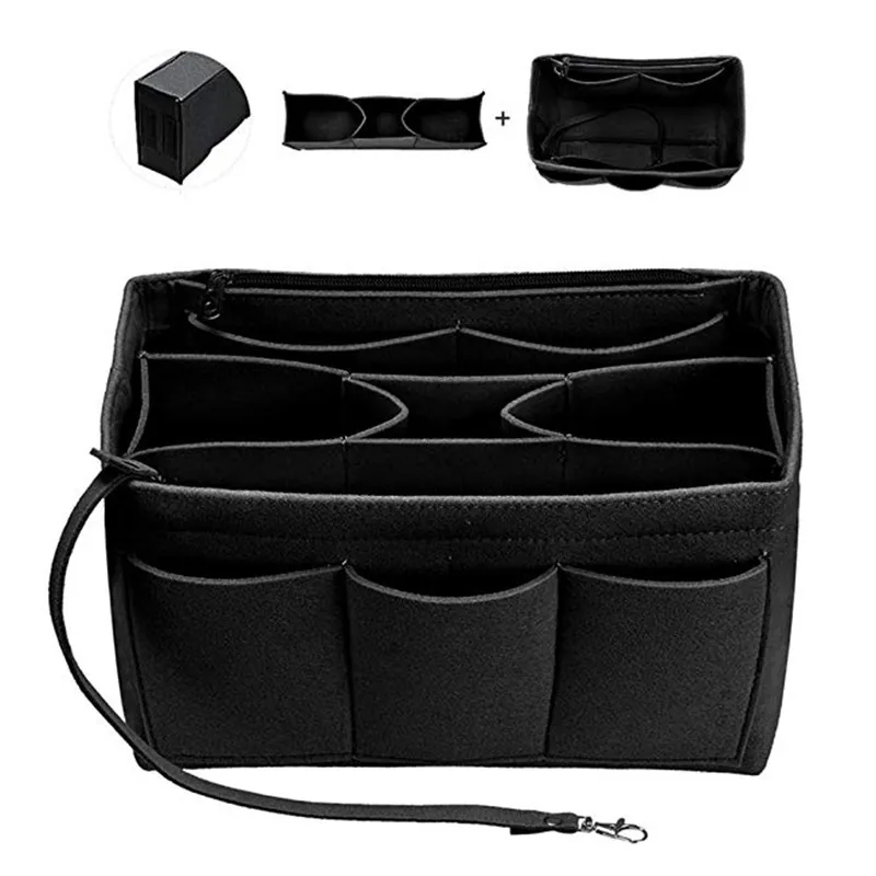 Felt Bag Organizer Insert Shaper Purse Organizer with Zipper Fit all kinds of Tote/purses Cosmetic Toiletry Bags FHL274-ZWL682