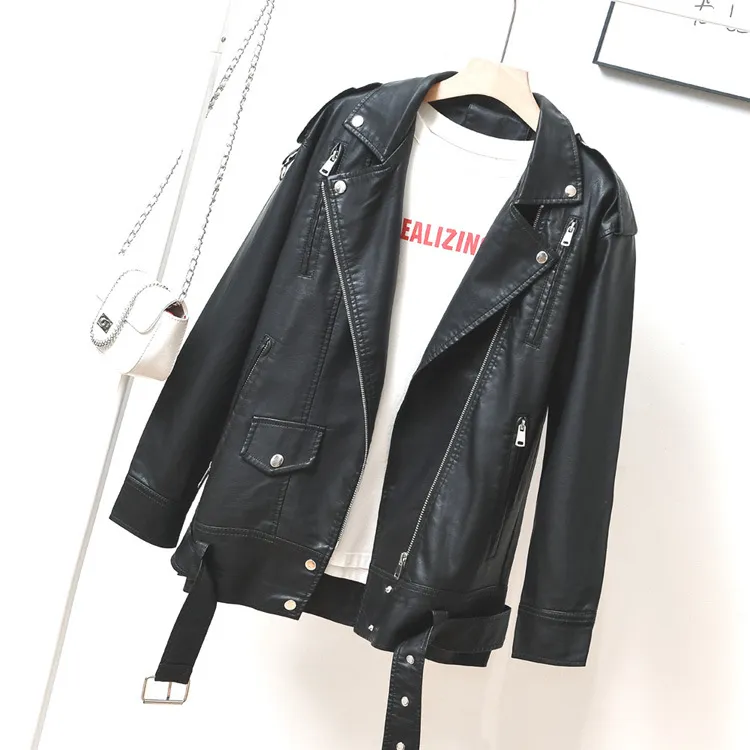 2023 Autumn Winter Women's Pu Leather Jackets Punk Motorcykel Biker Rivet Justerbara midjefickor LAPLE NACK KVINNA ROATS SPLICED YTERWEAR SMD010