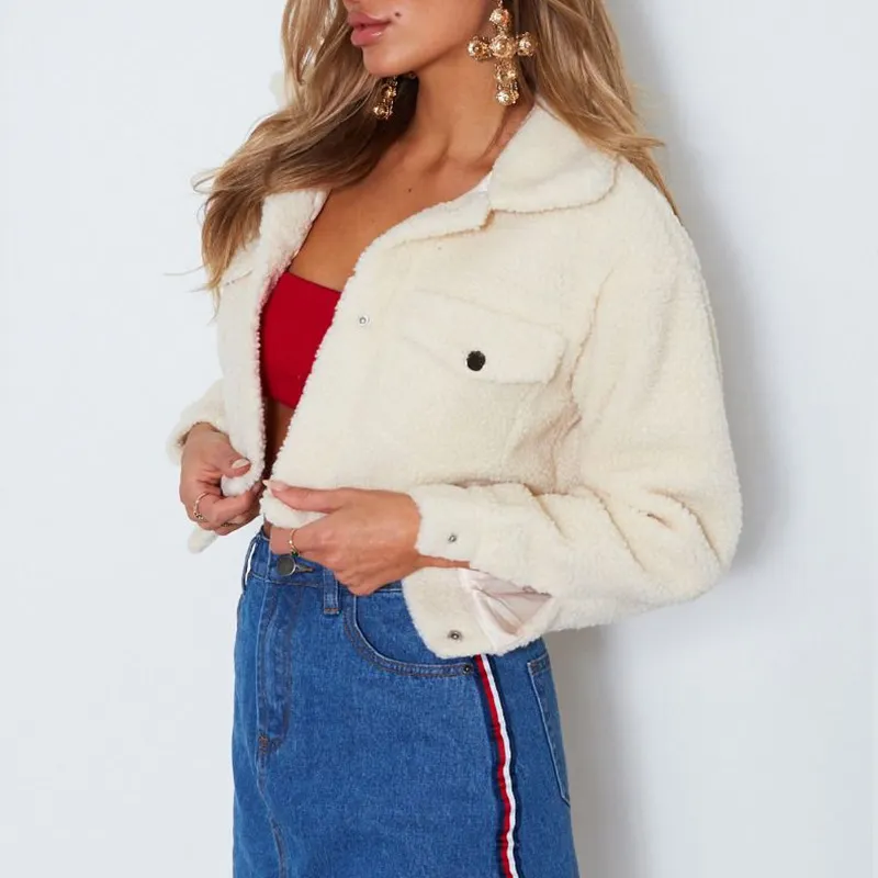 Autumn Winter Buttons Sexy Women Coats and Jackets Fashion Long Sleeve Slim Crop Top Women Pockets Casual Jacket Women 210518