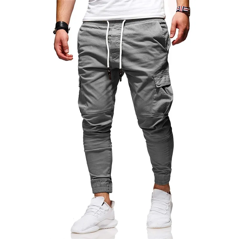 Pantaloni casual multitasche solidi da uomo Pantaloni sportivi da jogging taglie forti S-3xl W220307