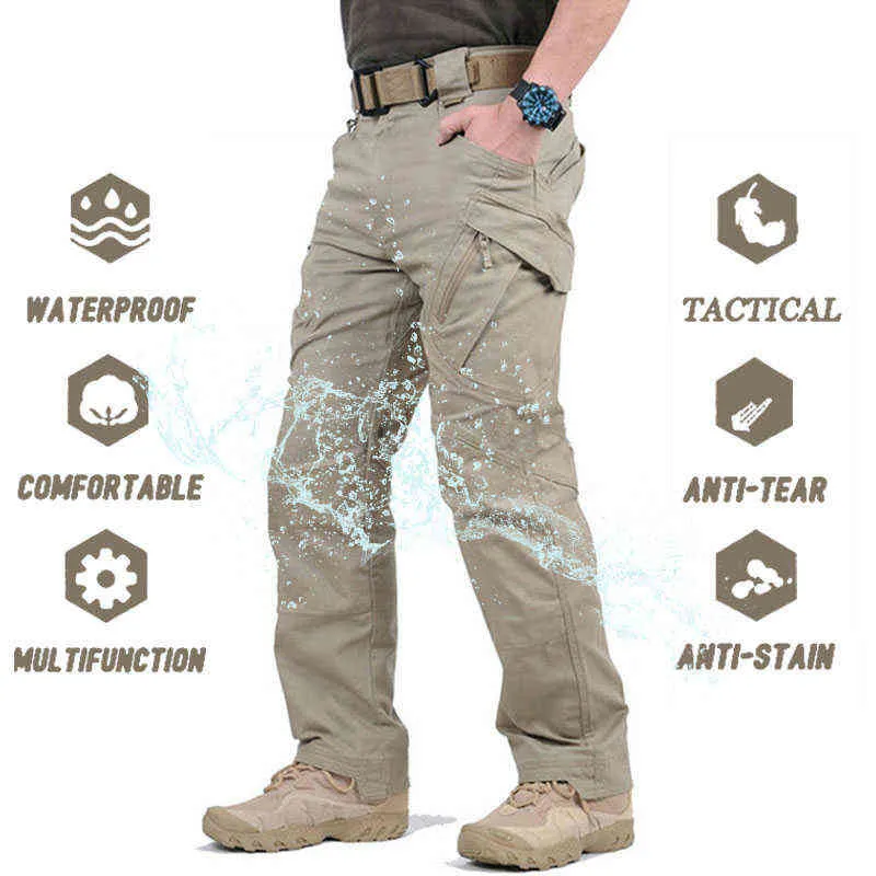Pantalones tácticos militares Hombres Multi-bolsillo SWAT Combate Ejército Pantalones Masculino IX9 Impermeable Resistente al desgaste Cargo Joggers Tamaño grande 5XL 210616