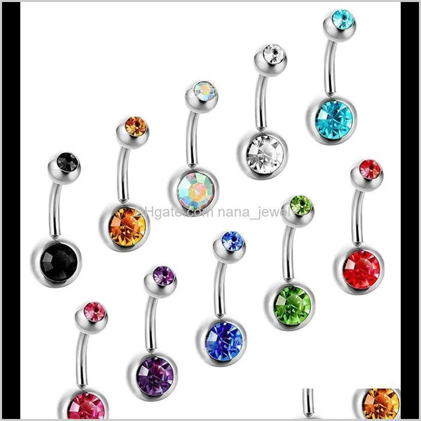 stainless steel belly dangle ring unisex bell button navel rings simple design rhinestone body piercing fashion jewelry wholesale