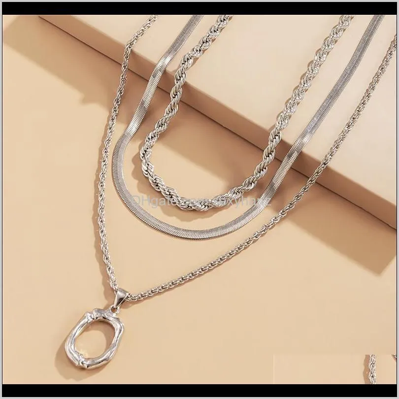 geometric elliptical ring pendant necklaces multi layer alloy gold snake chain women skirt dress twist necklace ornaments accessories